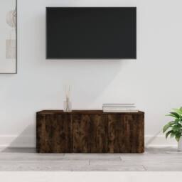 Berkfield Home TV Cabinet Smoked Oak 80x34x30 cm Engineered Wood in Brown - Size: 80 x 34 x 30 cm - thumbnail 2