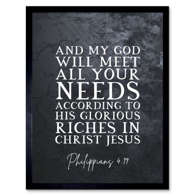 Artery8 Wall Art Print Philippians 4:19 GOD Will Meet All Your Needs Christ Jesus Christian Bible Verse Quote Scripture Typography Art Framed - image 1