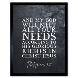 Artery8 Wall Art Print Philippians 4:19 GOD Will Meet All Your Needs Christ Jesus Christian Bible Verse Quote Scripture Typography Art Framed - thumbnail 1