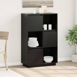 Berkfield Home Highboard Black 74x35x117 cm Solid Wood Pine - Size: 74 x 35 x 117 cm - thumbnail 2