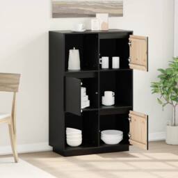 Berkfield Home Highboard Black 74x35x117 cm Solid Wood Pine - Size: 74 x 35 x 117 cm