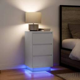 Berkfield Home Bedside Cabinet with LED Lights¬†White 38x34x65 cm in White - Size: 38 x 34 x 65 cm - thumbnail 2