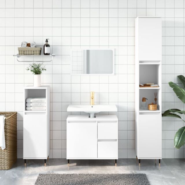 Berkfield Home 3 Piece Bathroom Furniture Set White Engineered Wood - image 1