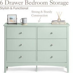 Christow Sage Chest of Drawers Modern 6 Drawer Bedroom Storage Unit Furniture Cabinet in Light Green - thumbnail 3