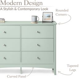 Christow Sage Chest of Drawers Modern 6 Drawer Bedroom Storage Unit Furniture Cabinet in Light Green - thumbnail 5