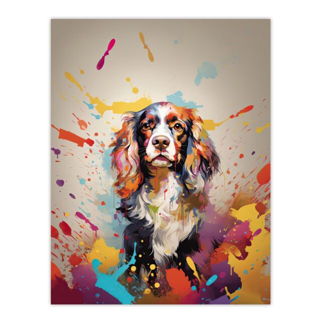 "Artery8 Wall Art Print King Charles Spaniel Dog Lover Gift Pet Portrait Colourful Artwork Painting Poster - Size: W18"" x H24""" - image 1