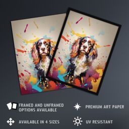 "Artery8 Wall Art Print King Charles Spaniel Dog Lover Gift Pet Portrait Colourful Artwork Painting Poster - Size: W18"" x H24""" - thumbnail 2
