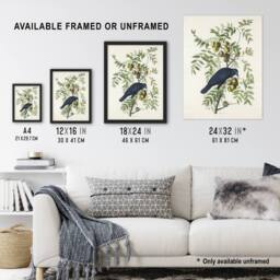 "Artery8 American Crow on Walnut Tree Audubon Nature Wall Art Print Poster in White - Size: W18"" x H24""" - thumbnail 3