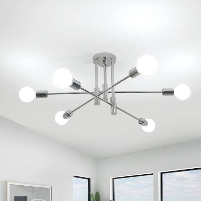 Goeco Industrial Retro Chandelier, 6 Lights Vintage Ceiling Lamp, E27 Base in Silver - image 1
