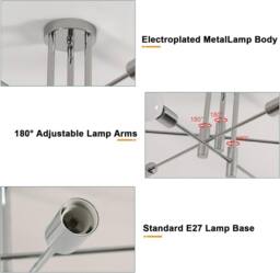 Goeco Industrial Retro Chandelier, 6 Lights Vintage Ceiling Lamp, E27 Base in Silver - thumbnail 7