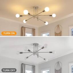 Goeco Industrial Retro Chandelier, 6 Lights Vintage Ceiling Lamp, E27 Base in Silver - thumbnail 8