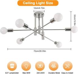Goeco Industrial Retro Chandelier, 6 Lights Vintage Ceiling Lamp, E27 Base in Silver - thumbnail 5