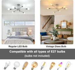 Goeco Industrial Retro Chandelier, 6 Lights Vintage Ceiling Lamp, E27 Base in Silver - thumbnail 6