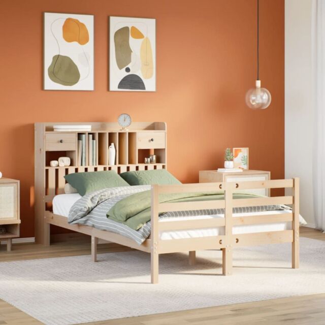 Berkfield Home Bookcase Bed without Mattress 135x190 cm Doouble Solid Wood Pine in Brown - image 1