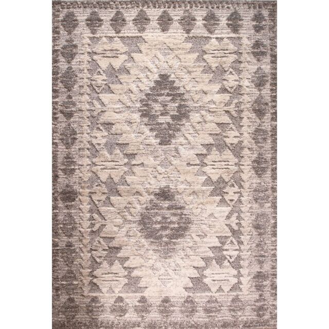 Kukoon Grey Cream Geometric Loop & Tufted Shaggy Rug in Mid Grey - Size: 80 cm x 150 cm - image 1