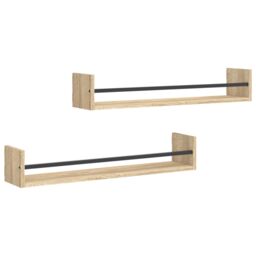 Berkfield Home Wall Shelves with Bars 2 pcs Sonoma Oak 80x16x14 cm in Brown - Size: 80 x 16 x 14 cm - thumbnail 2