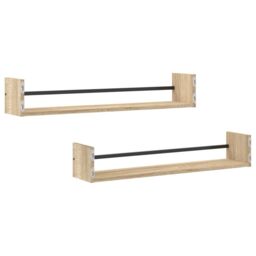 Berkfield Home Wall Shelves with Bars 2 pcs Sonoma Oak 80x16x14 cm in Brown - Size: 80 x 16 x 14 cm - thumbnail 6
