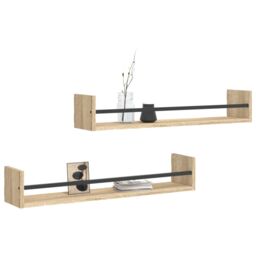 Berkfield Home Wall Shelves with Bars 2 pcs Sonoma Oak 80x16x14 cm in Brown - Size: 80 x 16 x 14 cm - thumbnail 3