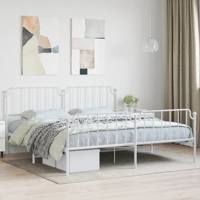Berkfield Home Metal Bed Frame with Headboard & Footboard White 193x203 cm - image 1
