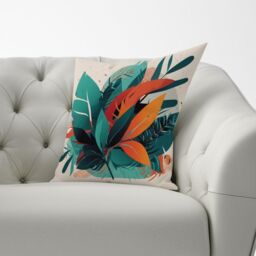 Warren Reed - Designer Green Orange Tropical Leaves Cushions - Size: 60 cm x 60 cm - thumbnail 3