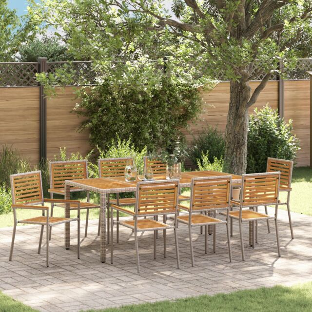 Berkfield Home 9 Piece Garden Dining Set Grey Poly Rattan Acacia - image 1