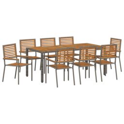 Berkfield Home 9 Piece Garden Dining Set Grey Poly Rattan Acacia - thumbnail 2