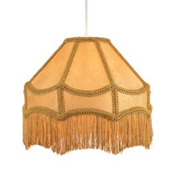 Happy Homewares Gold Faux Silk Victorian Lamp Shade with Textured Floral Decor & Long Tassels - Size: 12 inches - thumbnail 2