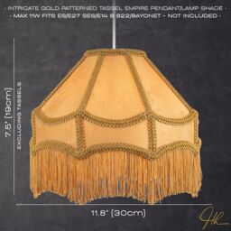 Happy Homewares Gold Faux Silk Victorian Lamp Shade with Textured Floral Decor & Long Tassels - Size: 12 inches - thumbnail 6