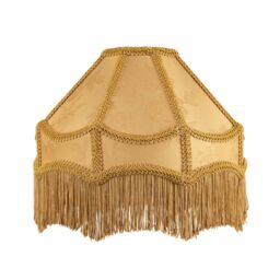 Happy Homewares Gold Faux Silk Victorian Lamp Shade with Textured Floral Decor & Long Tassels - Size: 12 inches