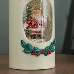 Samuel Alexander 20cm Christmas Pillar Candle Water Spiner with Santa & LEDs in White - thumbnail 5