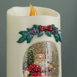 Samuel Alexander 20cm Christmas Pillar Candle Water Spiner with Santa & LEDs in White - thumbnail 4