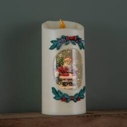 Samuel Alexander 20cm Christmas Pillar Candle Water Spiner with Santa & LEDs in White - thumbnail 3