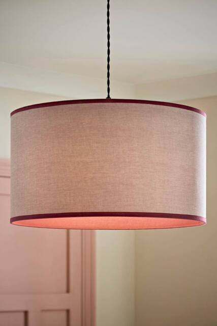 ValueLights Kiara Pink Inner Trim Linen Woven Drum Easy Fit Ceiling Lamp Shade - Size: Large - image 1