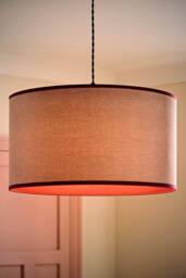 ValueLights Kiara Pink Inner Trim Linen Woven Drum Easy Fit Ceiling Lamp Shade - Size: Large - thumbnail 2