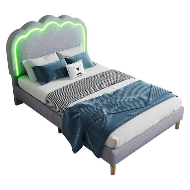 BES HOME 3ft LED Grey Linen Single Bed - Mood Headboard & Adjustable Height - image 1