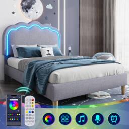 BES HOME 3ft LED Grey Linen Single Bed - Mood Headboard & Adjustable Height - thumbnail 5