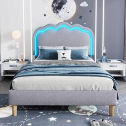 BES HOME 3ft LED Grey Linen Single Bed - Mood Headboard & Adjustable Height - thumbnail 2