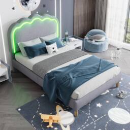 BES HOME 3ft LED Grey Linen Single Bed - Mood Headboard & Adjustable Height - thumbnail 3