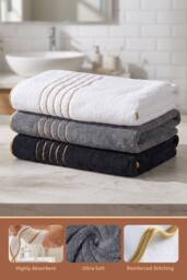Living and Home 3-Pack Soft Bath Towels with Gold Lines - thumbnail 3