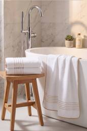 Living and Home 3-Pack Soft Bath Towels with Gold Lines - thumbnail 2