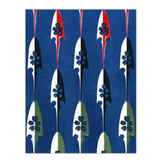 "Artery8 Vintage Japanese Arrowheads Pattern Vintage Wall Art Print Korin in Blue - Size: W12"" x H16""" - image 1