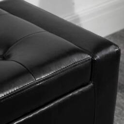 VOGREX Black Tufted PU Ottoman Bench 40×90cm Wood Frame Feet - thumbnail 5