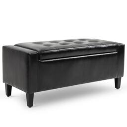 VOGREX Black Tufted PU Ottoman Bench 40×90cm Wood Frame Feet