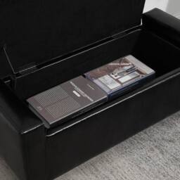 VOGREX Black Tufted PU Ottoman Bench 40×90cm Wood Frame Feet - thumbnail 6