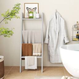 Costway 4-Tier Blanket Ladder Wall Leaning Quilt Holder Wooden Towel Rack in Grey - thumbnail 4