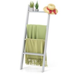 Costway 4-Tier Blanket Ladder Wall Leaning Quilt Holder Wooden Towel Rack in Grey