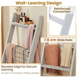 Costway 4-Tier Blanket Ladder Wall Leaning Quilt Holder Wooden Towel Rack in Grey - thumbnail 9