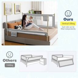 Costway 175 cm Toddler Bedrail Infant Safety Bed Guardrail in Grey - thumbnail 5