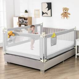 Costway 175 cm Toddler Bedrail Infant Safety Bed Guardrail in Grey - thumbnail 4
