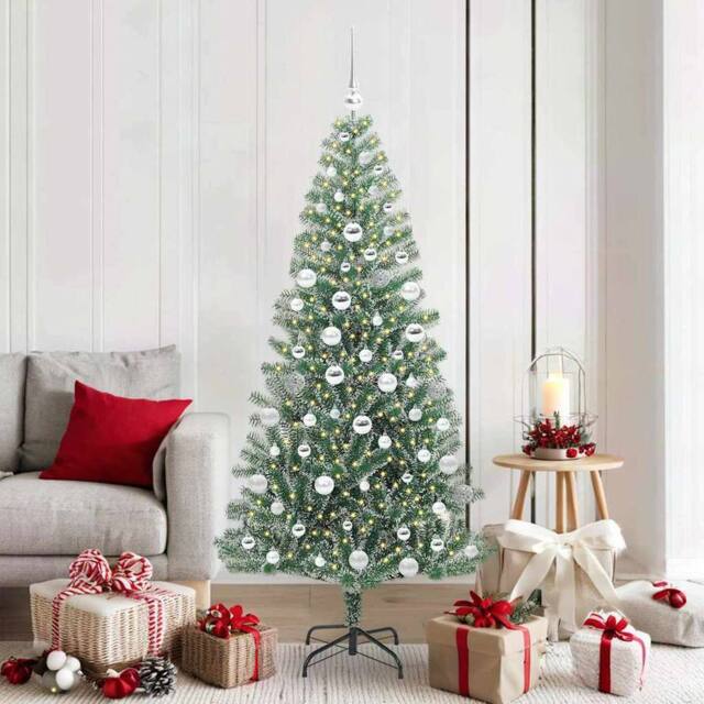 Berkfield Home Artificial Christmas Tree Snow Flocked with LED Light 180 cm in Green - image 1
